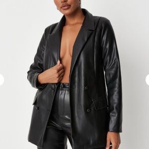 missguided black soft faux leather oversized blazer